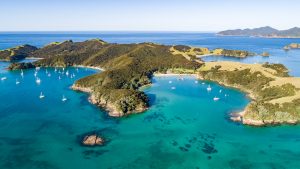 aerial image of otehei bay on Urupukapuka Island Bay of Islands
