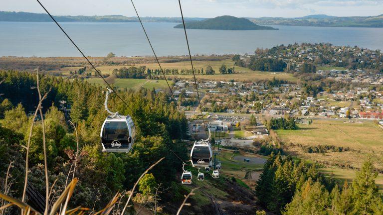 Rotorua Skyline Gondola and luge activities overlooking Lake Rotorua