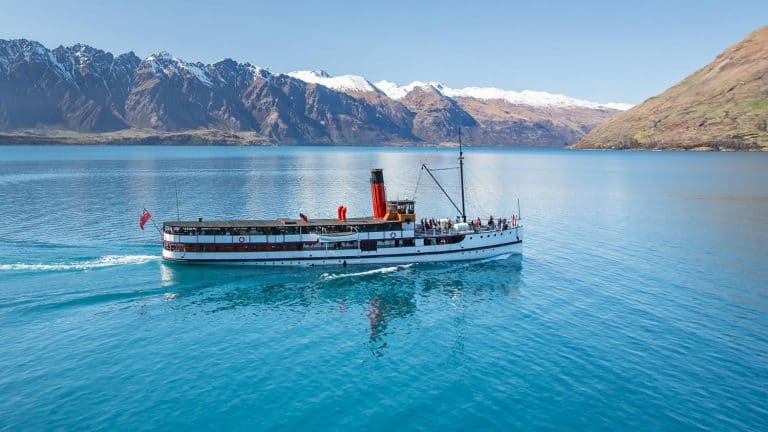 The vintage ship the TSS Earnslaw cruising across lake Wakatipu, Queenstown