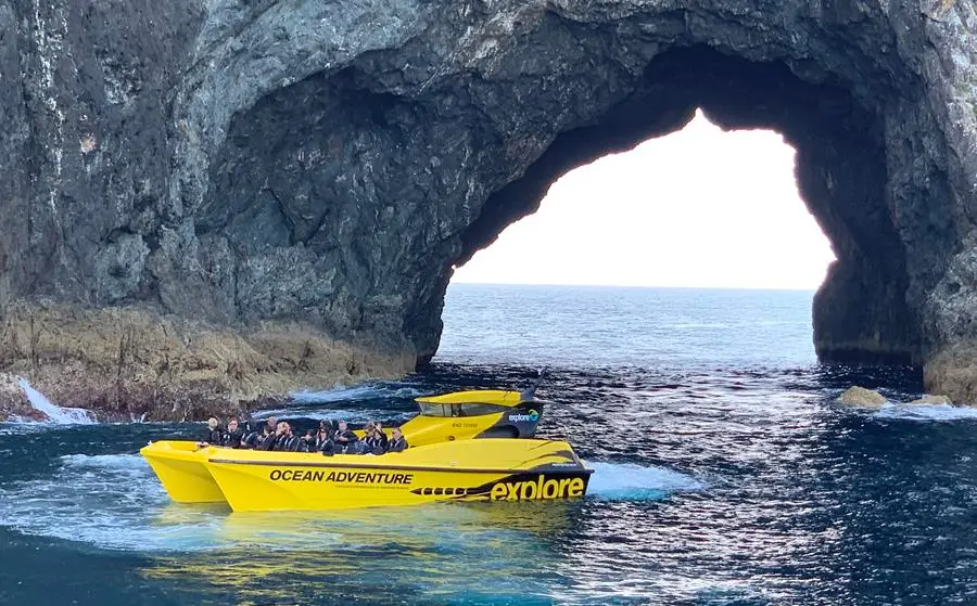 Fast boat at Hole in the rock - Bay of islands