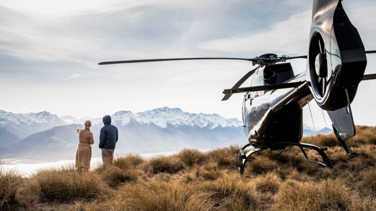 Helicopter flight from Glenorchy to Milford Sound over Fiordland National Park