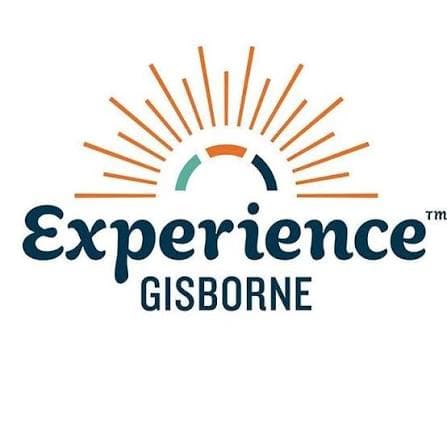 Experience Gisborne logo featuring an orange sunburst over a curved arc and the bold blue wordmark 'Experience' with 'Gisborne' underneath.