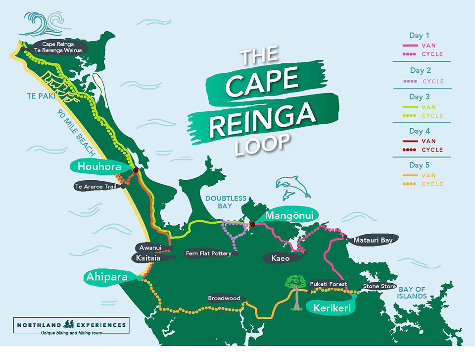 Northland Experiences - The Cape Reinga Loop map