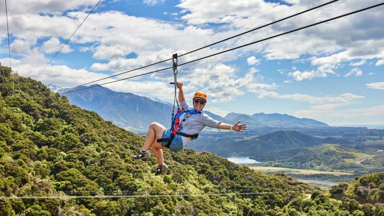 girl riding Zipline in kaikoura