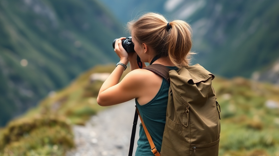 Young girl with backpack taking picture on the Kepler Track Te Anau