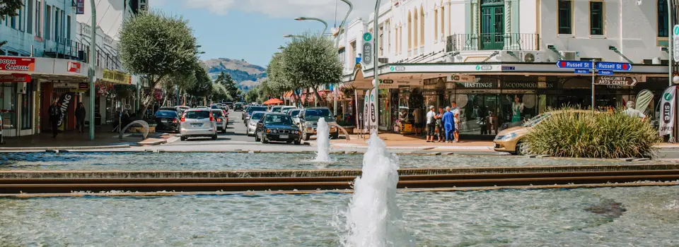 Hastings fountain and central business shops
