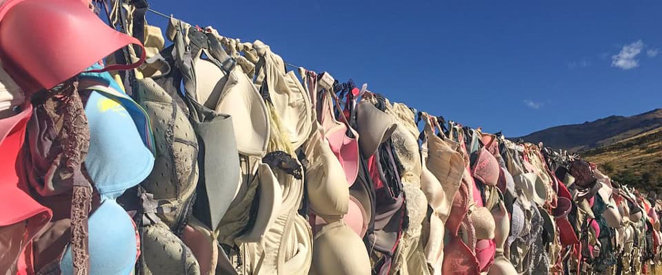 Cardrona Bra Fence roadside charity display near Cardrona