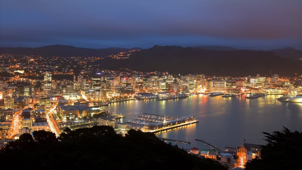 Night view with city lightsoverlooking Wellington from Mount Victoria