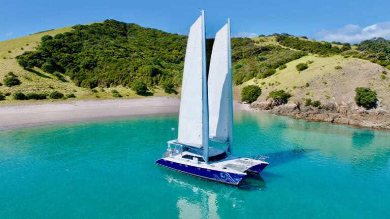 Luxury yacht charter Cool Change sailing in the Bay of Islands New Zealand