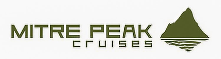 MITRE PEAK CRUISES logo with olive green text and a stylized mountain silhouette on the right.